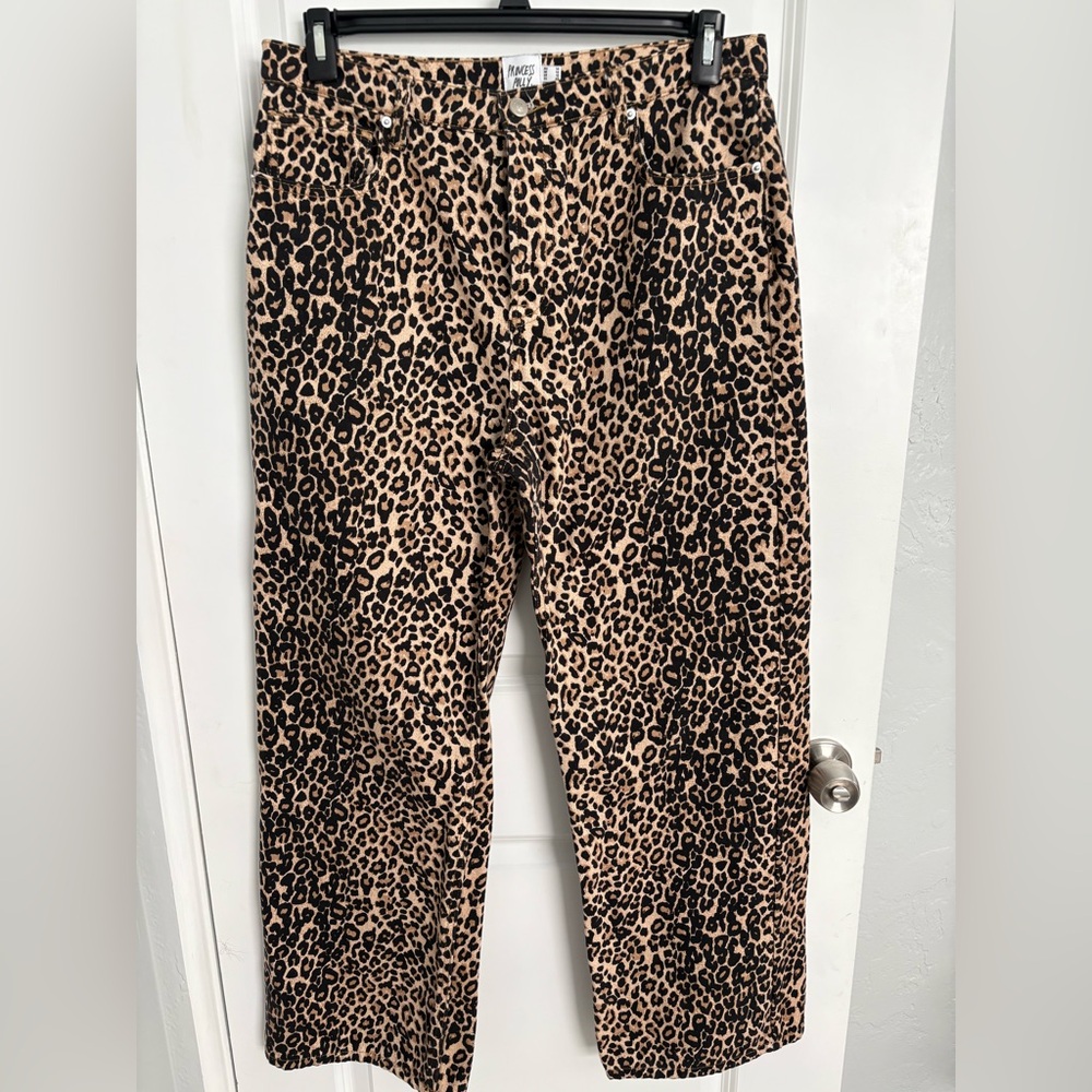 Princess Polly Tan and Black Leopard Print Wide leg Denim Size US 10